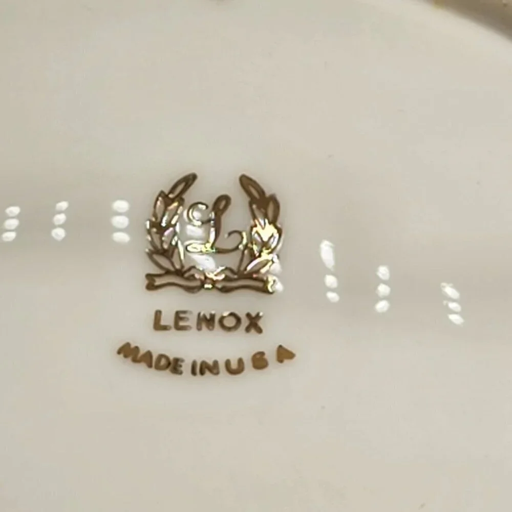 Lenox Vintage Ceramic Oval Serving Dish With Silver Trim and Textured Handles